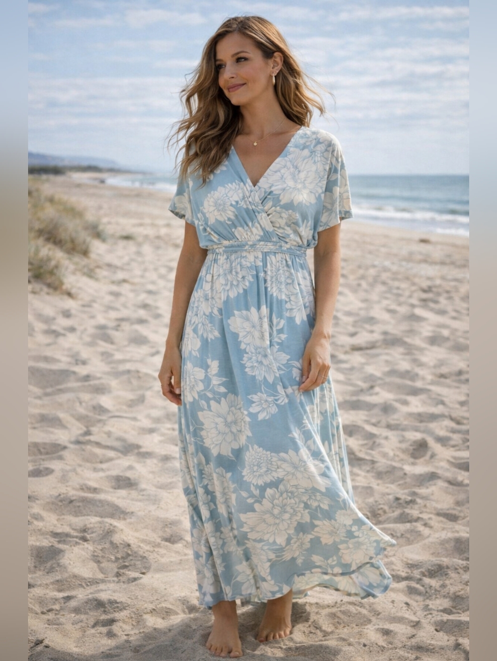 Agnes & Dora Sky Blue Floral Wrap Maxi Dress Cottagecore